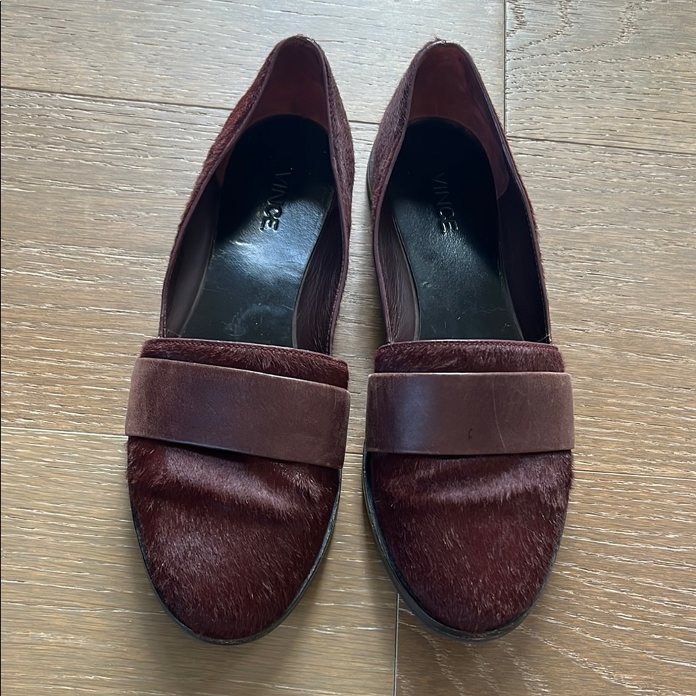 Vince Mason Burgundy Calf Hair Leather Loafers | 8
